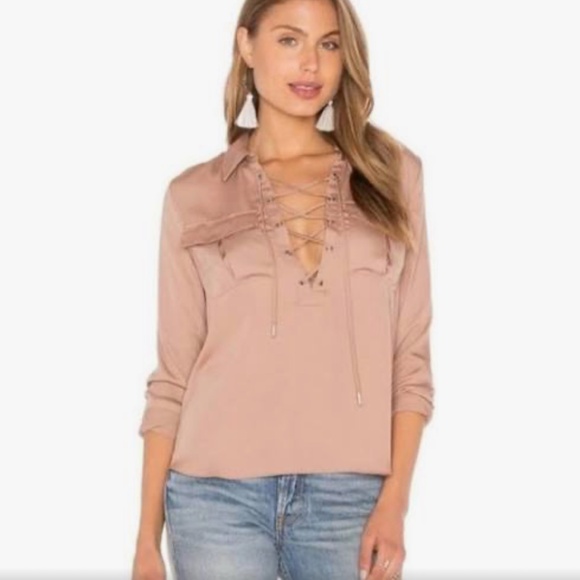Camel lace up blouse - Picture 1 of 5